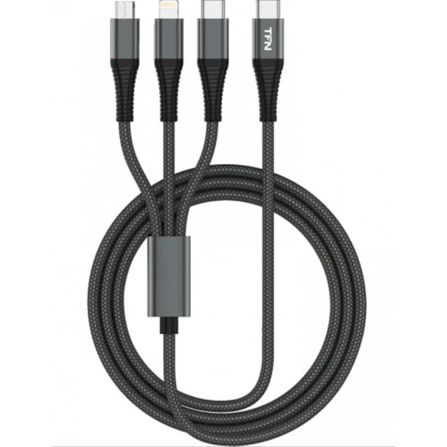 Кабель TFN 3 в 1: USB-С – USB-C / MicroUSB / Lightning, 1.2 м (TFN-C-3IN1-USBC-GR), серый