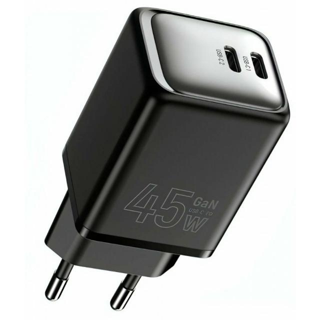 Сетевое зарядное устройство TFN 45W, 2xType-C, без кабеля (TFN-WC-CC-45W-BK), черный