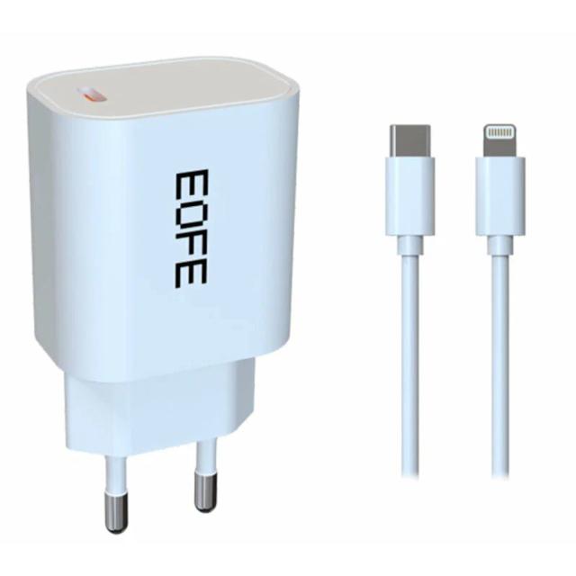 Зарядное устройство Eofe EC02, USB-C, 20 Вт, 3A, белое + кабель Lightning 1 м