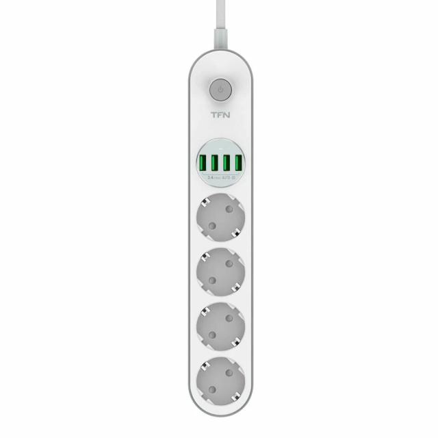 Cетевой фильтр с USB зарядкой TFN POWER 6, белый