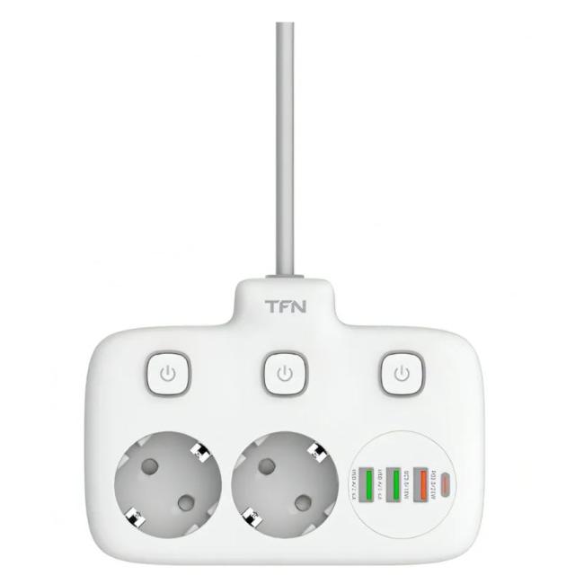 Cетевой фильтр с USB зарядкой TFN Power 2, белый