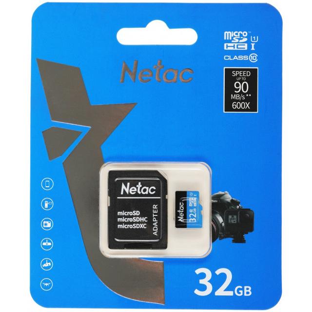 Карта памяти Netac P500 Standard MicroSDHC 32Gb, Сlass 10 (NT02P500STN-032G-R) + SD Adapter