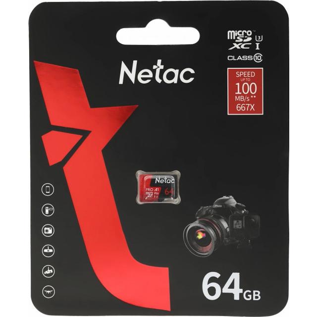 Карта памяти Netac P500 Pro MicroSDXC 64Gb, Class 10 (NT02P500PRO-064G-S)