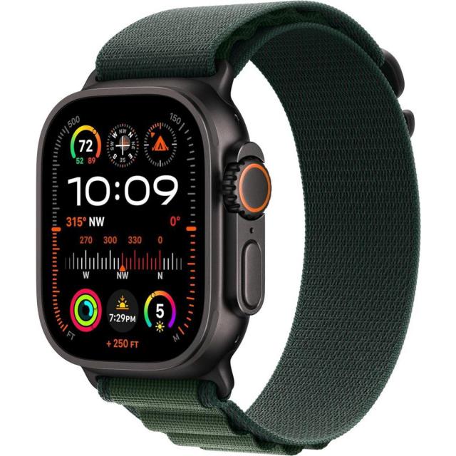 Часы Apple Watch Ultra 2 49mm (2024) LTE Black Titanium Case with Dark Green Alpine Loop, MX4Q3 S