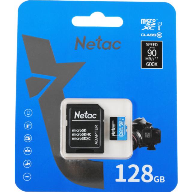 Карта памяти Netac P500 Standard MicroSDXC 128Gb, Сlass 10 (NT02P500STN-128G-R) + SD Adapter