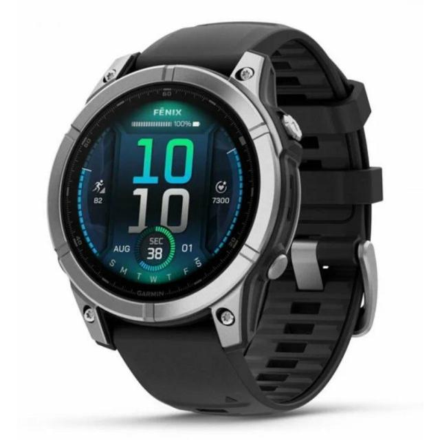 Смарт-часы Garmin Fenix ​​E 47 мм Amoled Stainless Steel с чёрным силиконовым ремешком (010-03025-00)