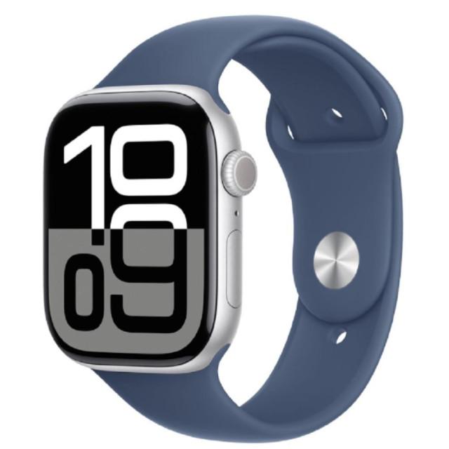 Часы Apple Watch Series 10 46mm LTE Silver Aluminium Case with Denim Sport Band, MWY13 M/L